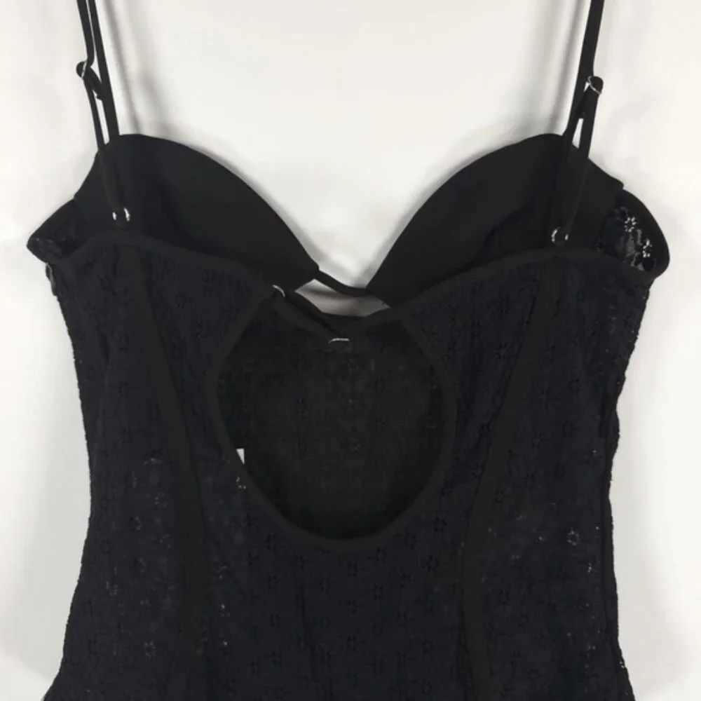 NWT ZARA Black Lace Adjustable Strappy Bodysuit Side Zip 7843/770 Sz‎ XS